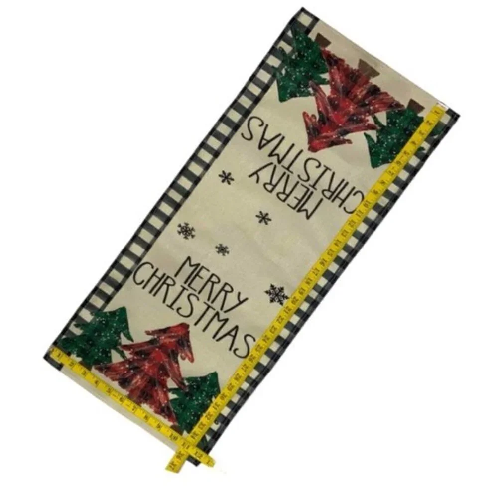 Table Runner Christmas Farmhouse Merry Christmas Buffalo Plaid Check Black White